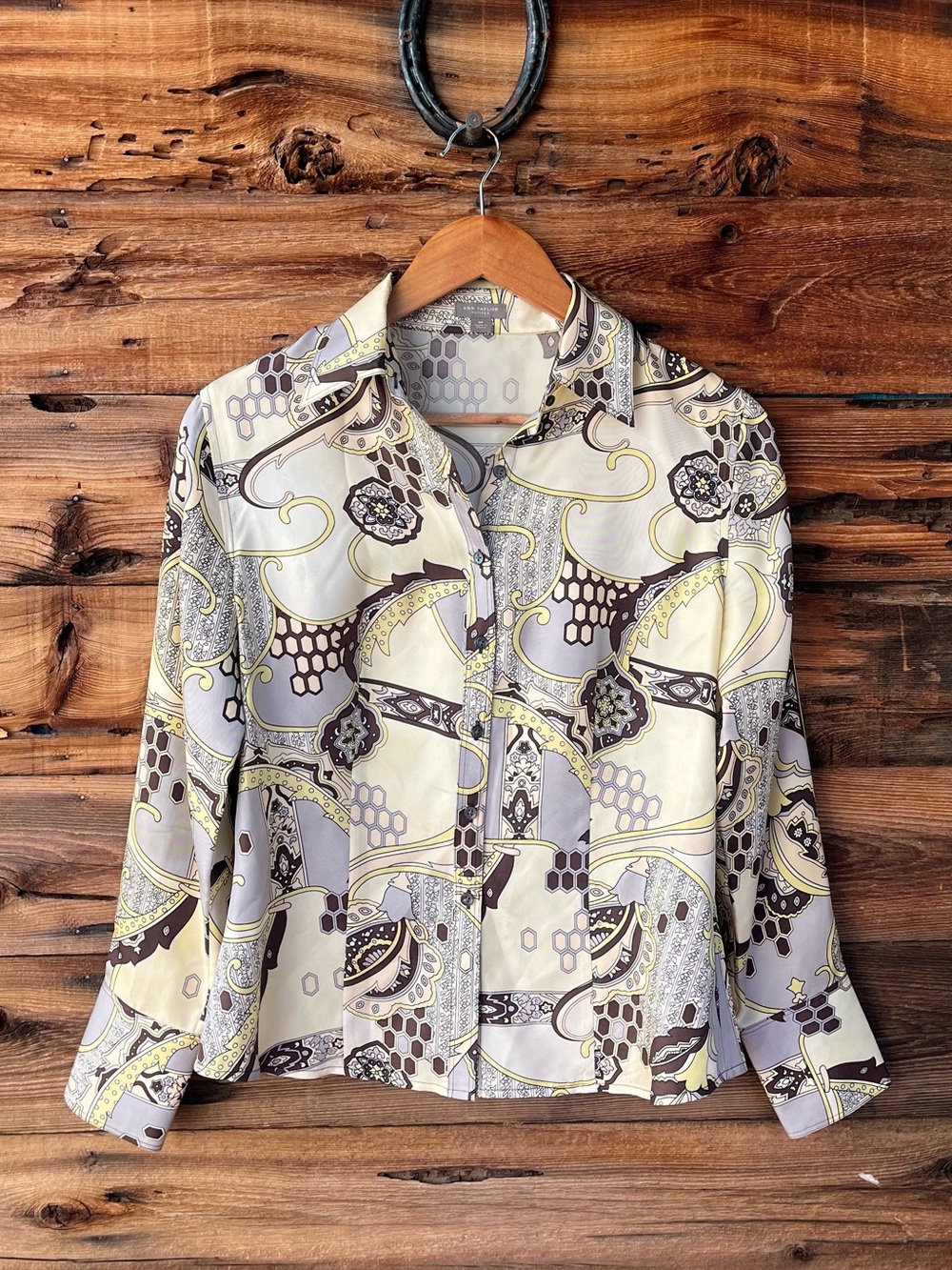 ANN TAYLOR | 100% Silk Vintage Y2K 90s Button-Front Shirt MP